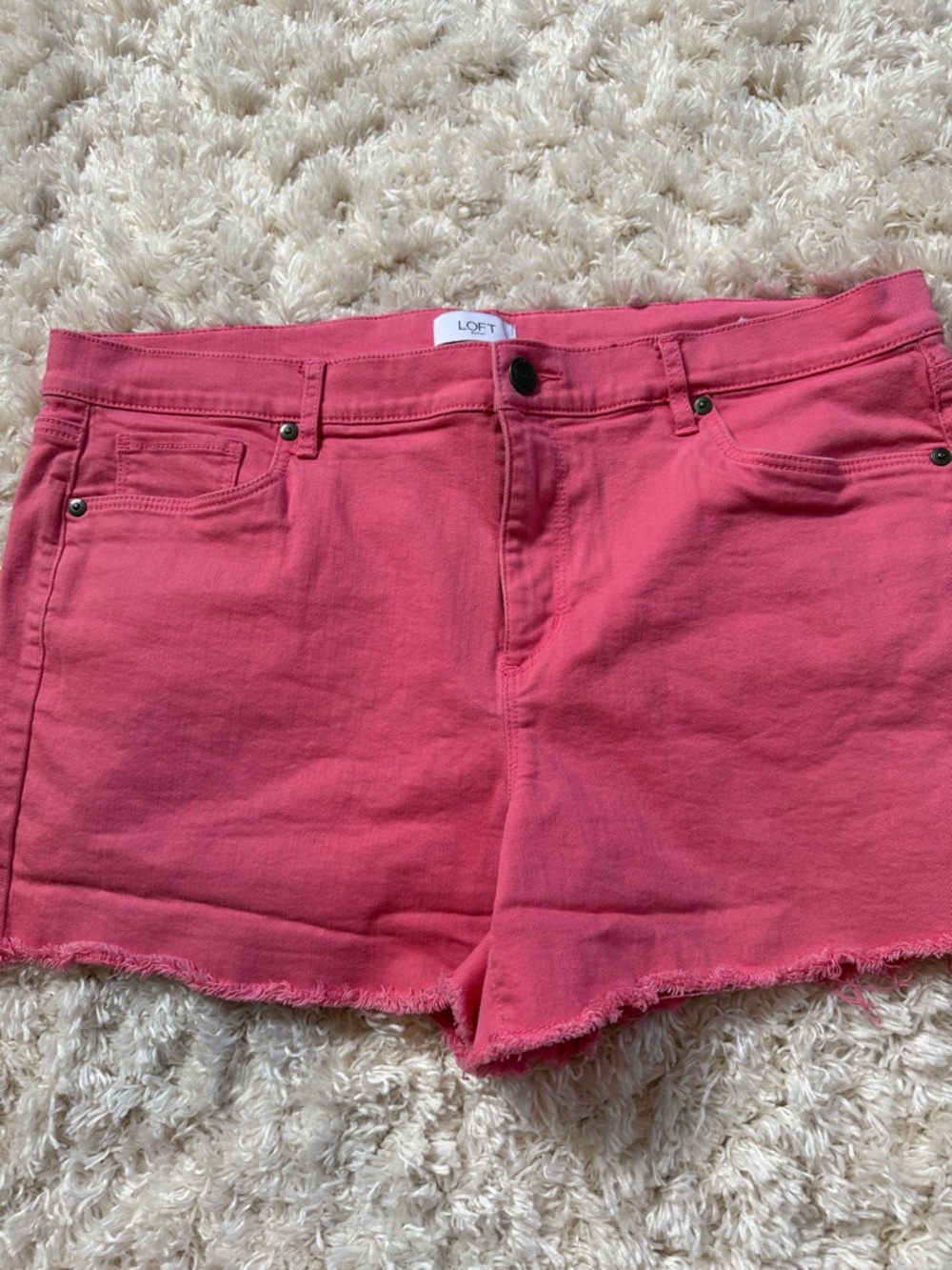LOFT Outlet Pink Denim Shorts Size 14 Raw Hem Stretch Summer Casual